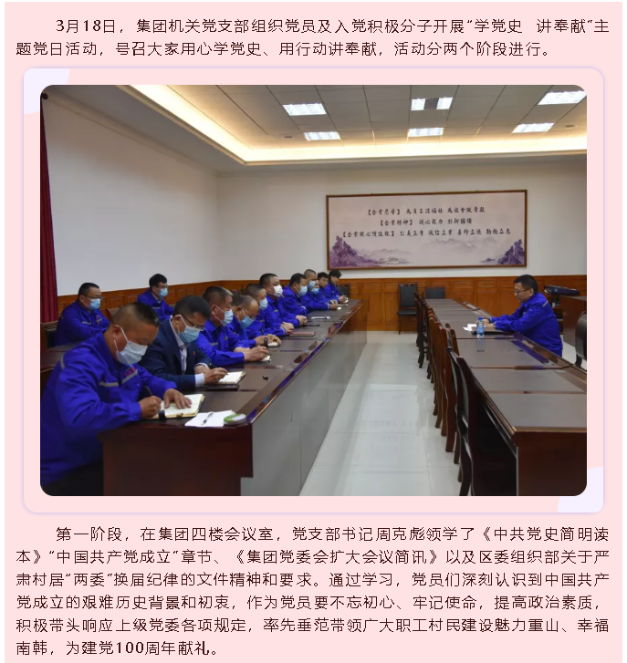 学史明理 学史增信 学史崇德 学史力行 ——集团机关党支部组织开展主题党日活动30