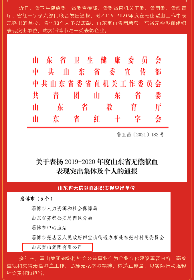 【荣誉】集团荣获山东省无偿献血组织表现突出单位12