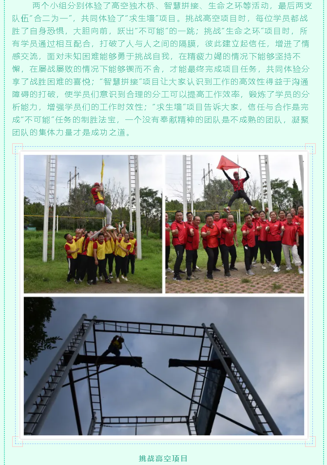 集团后备人才班组织户外拓展和目标管理课程培训70