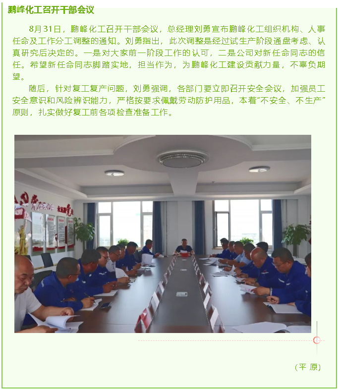 鹏峰化工召开干部会议93
