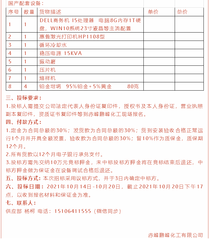 【招标公告】鹏峰化工2t燃煤锅炉、荧光分析仪、萤石粉招标37